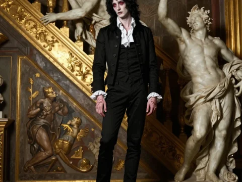 Gothic Figure in Ornate Baroque Interior