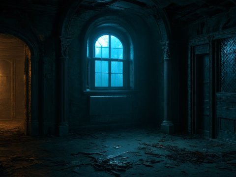 Gothic Haunted Room with Eerie Lighting
