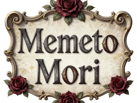 Gothic Memento Mori Sign with Red Roses