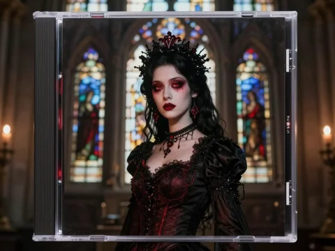 Gothic Metal Album Cover with Dark Queen in Cathedral