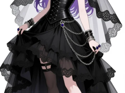 Gothic Punk Bride in Black Lace Dress