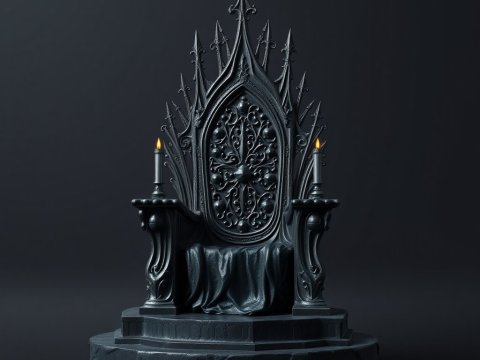 Gothic Realistic Throne with Ornate Spikes and Candles