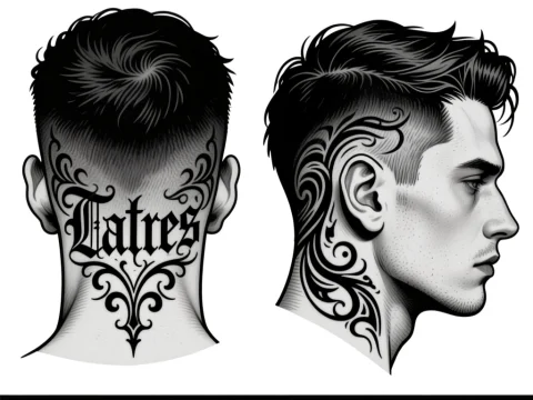 Gothic Style Head and Neck Tattoo Stencil