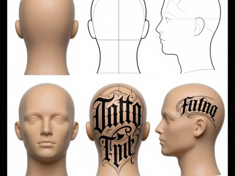 Gothic Tattoo Placement Guide on Head Model