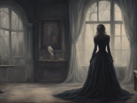 Gothic Woman in Dark Victorian Room