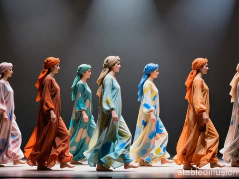 Graceful Dancers in Colorful Abstract Kaftans