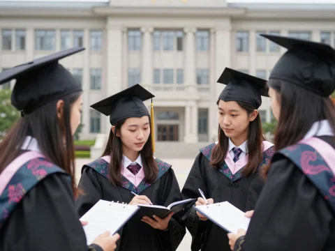 Graduates in Caps Collaborating Outdoors