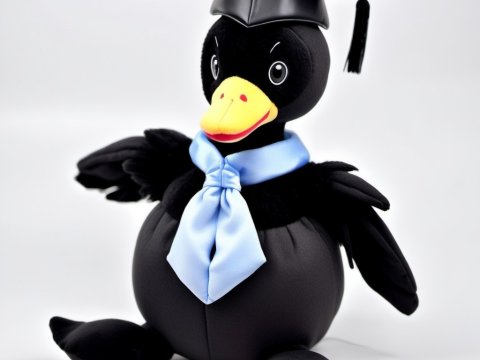 Graduation Plush Black Duck with Blue Scarf