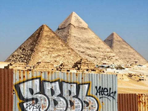 Graffiti Art in Front of the Giza Pyramids