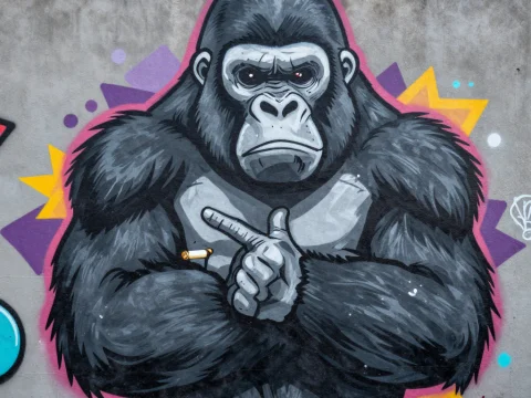 Graffiti of a Gorilla Smoking a Cigar