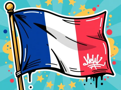 Graffiti Style French Flag with Stars Background