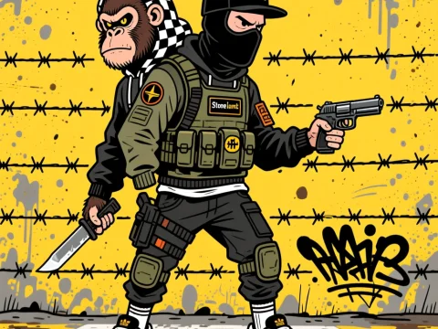 Graffiti Style Mutant Duo with Weapons on Yellow Wall