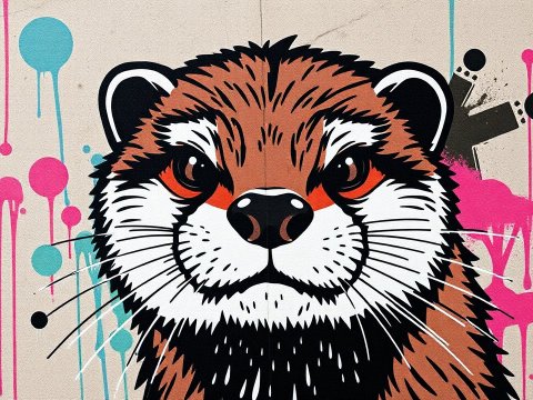 Graffiti Style Otter Head with Colorful Paint Splashes