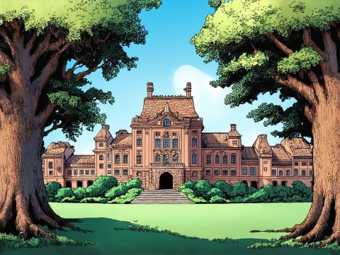 Grand Mansion Framed by Majestic Trees