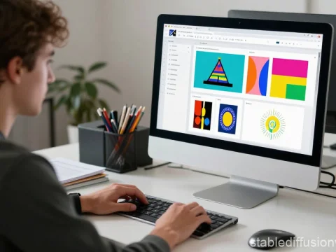 Graphic Designer Working on Colorful Digital Artwork