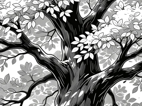 Grayscale Hatching Illustration of a Tree