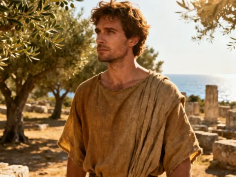 Greek Man in Ancient Mediterranean Setting