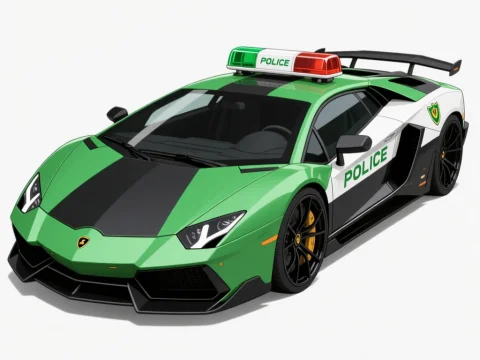 Green and Black Lamborghini Police Car Illustration