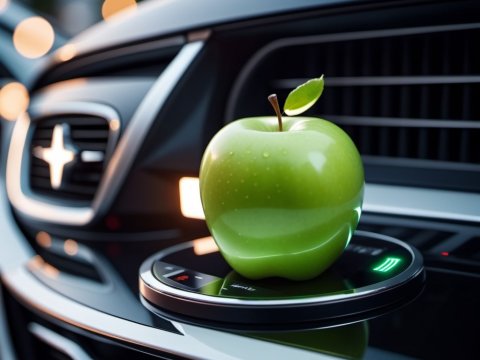 Green Apple on Car Dashboard Wireless Charger