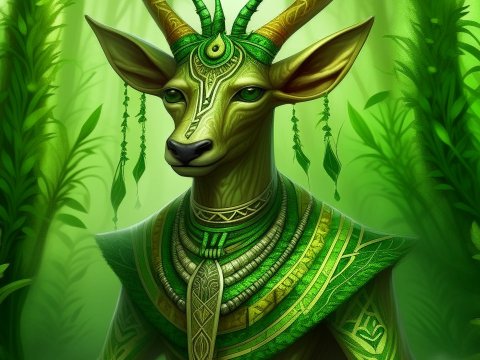 Green Nature Elemental Deer Spirit in Ornate Armor