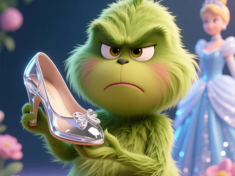 Grinch Holding Cinderella's Glass Slipper