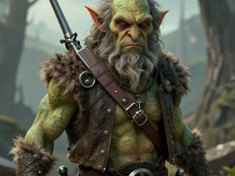 Grizzled Goblin Gunslinger in Detailed Leather Armor