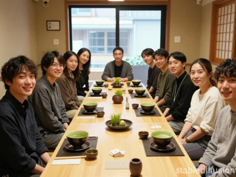 Group Enjoying Matcha Workshop in Traditional Japanese Room