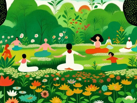Group Meditation in a Vibrant Garden