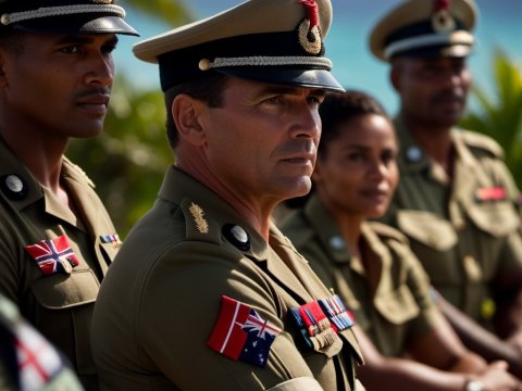 Group of Military Officers in Uniform Sitting Outdoors