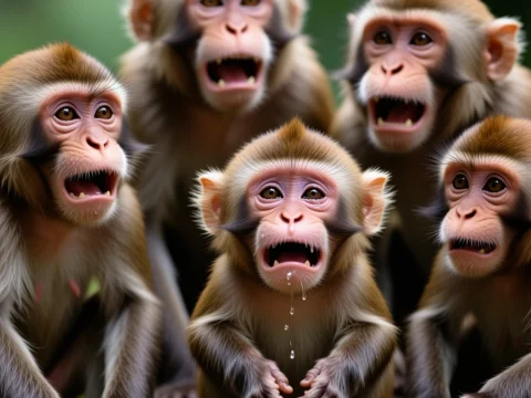 Group of Monkeys Laughing Expressively