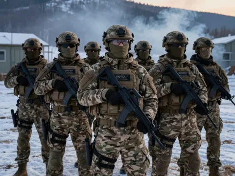 Group of Soldiers in Winter Camouflage Gear