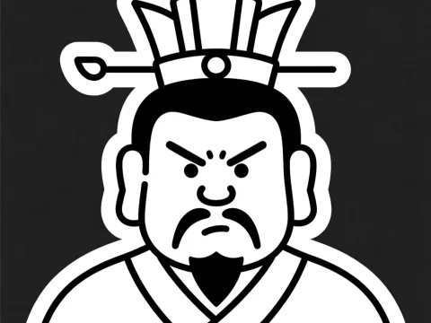 Grumpy Chinese King Icon in Bold Black and White