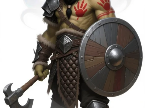 Half-Orc Warrior with Shield and Axe