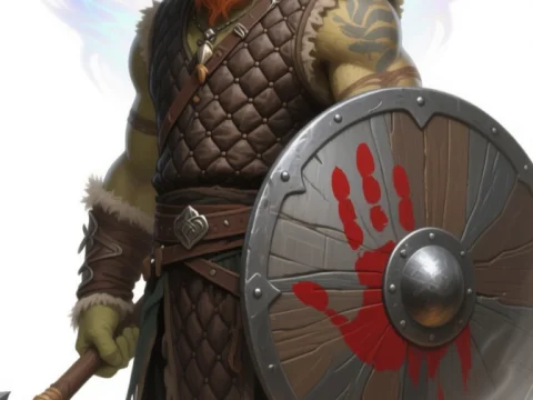 Half-Orc Warrior with Shield and Axe
