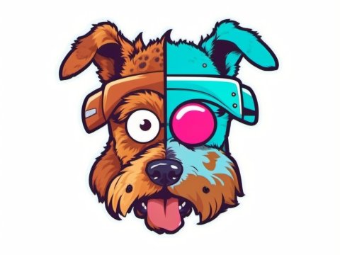 Half Realistic, Half Cybernetic Dog Head Illustration