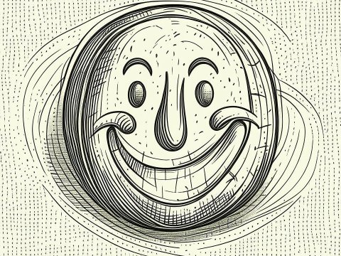 Hand-Drawn Smiley Face with Vintage Line Art Style