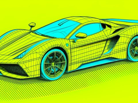 Hand-Drawn Supercar Sketch with Neon Highlights
