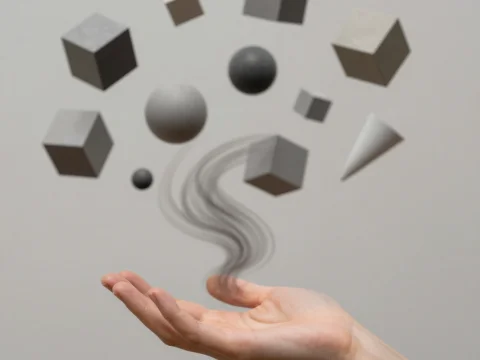 Hand Emitting Floating Geometric Shapes
