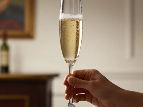 Hand Holding a Champagne Flute with Bubbles