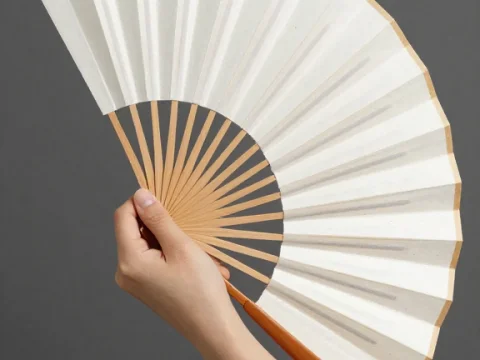 Hand Holding a Traditional White Folding Fan
