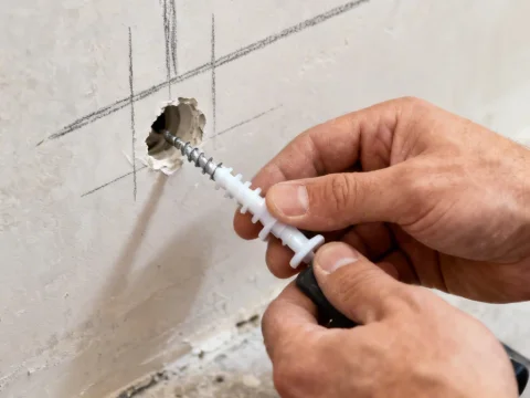 Hand Installing Wall Anchor into Marked Hole