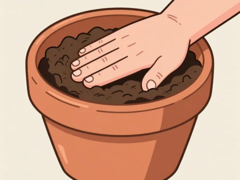 Hand Pressing Soil in Terracotta Pot Illustration