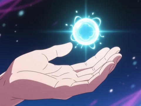 Hand Releasing a Glowing Light Orb in Anime Style