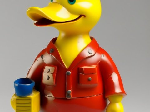 Handyman Duck Figurine in Red Outfit