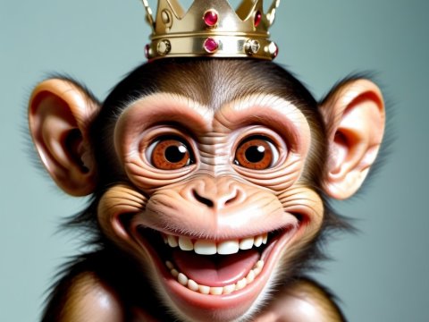 Happy Baby Monkey Wearing a Royal Crown