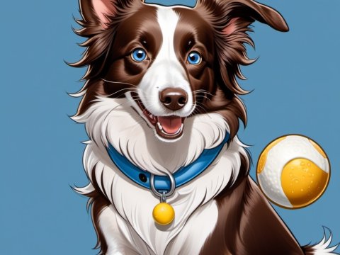Happy Border Collie with Blue Collar and Yellow Ball