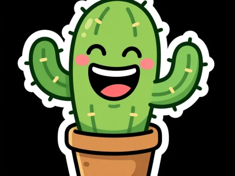 Happy Cartoon Cactus Sticker