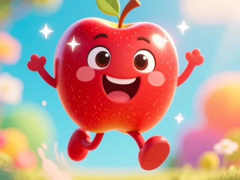 Happy Cartoon Red Apple Character Jumping