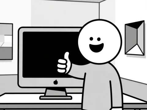 Happy Character Giving Thumbs Up in Office