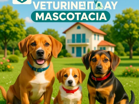 Happy Dogs in Front of Veterinary Hospital